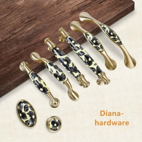 Black White Flowers Painted Ceramic Handles and Knobs Cupboard Cabinet Knob Drawer Dresser Handles Closet Pulls Decor Furniture