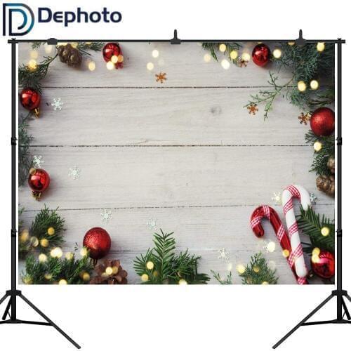 Dephoto Christmas Photography Backdrops Wood Snow Photo Background for Photography Snowflake Pine Tree Props Booth Studio