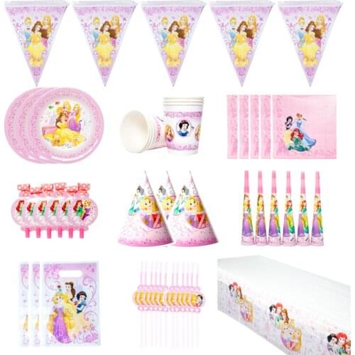 Disney Princess Theme Party Snow Queen Disposable Birthday Party Decorations Cup Plate Tablecloth Tableware Set Dinner Sets