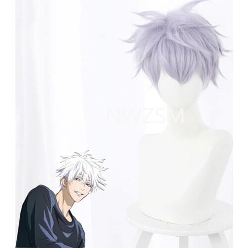 Gojo Satoru Cosplay Wigs Anime Jujutsu Kaisen Gojo Short Heat Resistant Synthetic Hair with Wig Cap Party Wig Without Eye Patch