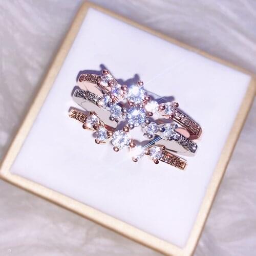 Exquisite Sweet Cute Gold/Rose Gold White Zircon Rings for Girls Wedding Rings Daily Fine Rings Lovers Jewelry Gifts