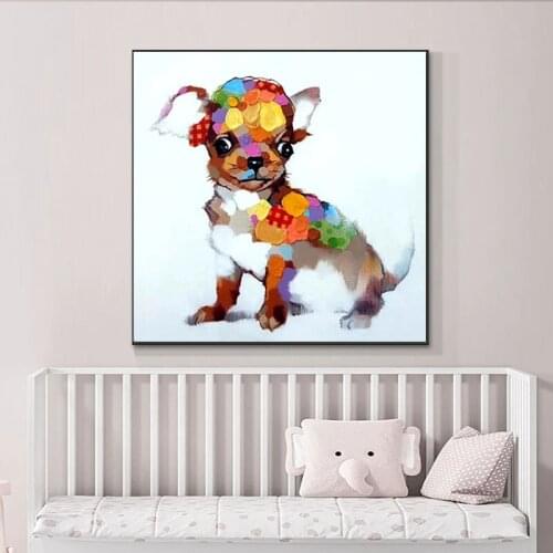 Pup Picture Hand Painted Modern Knife Animals Wall Painting For Living Room Pictures On Canvas Craft Dog Oil Paintings