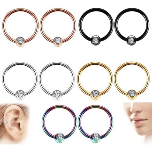5Pcs Stainless Steel Punk Crystal Nose Ring Lip Ring Body Piercing Cartilage Jewelry Decoration Accessories For Women Men Gift