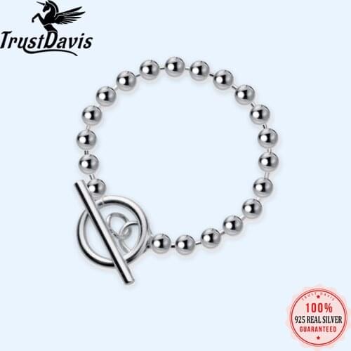 Trustdavis Authentic 100% 925 Sterling Silver Sweet Stick Round Beads Finger Ring Size7 For Women Sterling Silver Jewelry DS2189