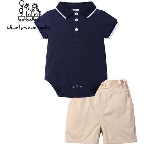 Baby Boys Gentleman Clothes Sets Wedding Party Birthday Newborn Infant Boy Clothes Lapel Polo Tops+Shorts 2Pcs Kids Boy Outfits