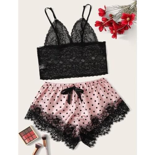 Hot Sexy Lace Silk Pyjamas Set Lingerie Clothes For Women Straps Pijama Ladies Solid Bathrobe Sleepwear Pajama Suit