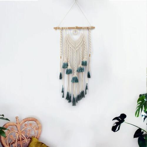Tassel Macrame Wall Art Handmade Cotton Wall Hanging Tapestry with Lace Bohemian Decor Knitted Pendant Home Office Decoration