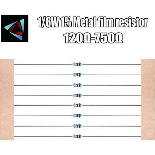 100pcs 1/6W 1% Metal film resistor 120R 130 150 180 200 220 240 270 300 330 360 390 430 470 510 560 620 680 750 ohm