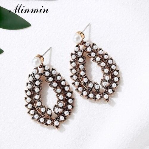Minmin Simulated Pearl Leaf Shape Drop Earrings for Women Elegant Wedding Engagement Jewelry 2020 Fashion Korean Earrings EH1639