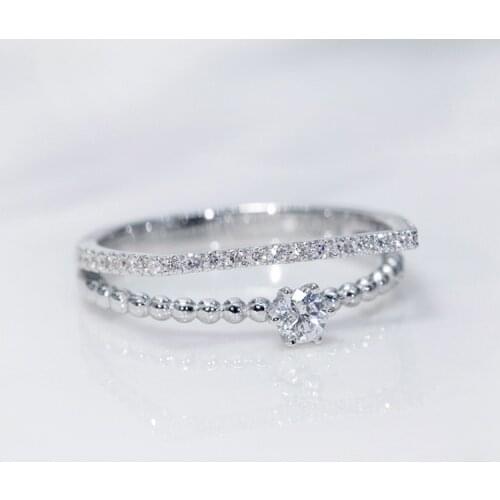 Fashion 925 Sterling Silver Womens Simple Double Ring Stackable Fashion Jewelry Bridal Set Wedding Engagement Ring Accessories