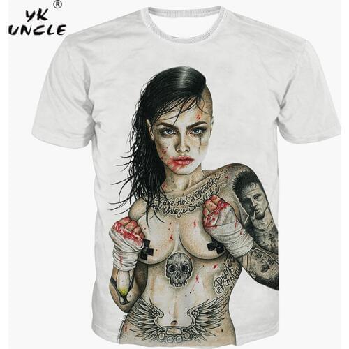YK UNCLE Brand 3D T-shirt For Men Women Sexy Tattoo Naked Injury Girl printed T shirt Homme Summer Fashion Short-sleeve T-Shirts