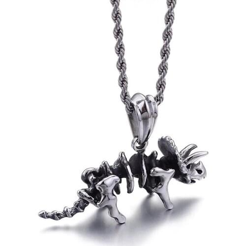 Stainless steel mens dinosaur skeleton pendant Triceratops titanium steel necklace