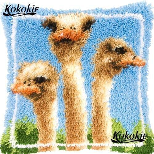 Latch hook rug making kit Crocheting Kit Rug Yarn Handmade Unfinished Embroidery Pillowcase diy rug ostrich cartoon carpet