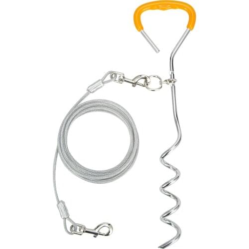 Dog Tie Out Cable and Stake Set Spiral Stake Sturdy Steel Wire Leash for Dog Playing in Garden Outdoor Pet Products