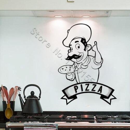 Baking Chef Wall Sticker Pizza Wall Decal Kitchen Pizzeria Logo Restaurant Vinyl Sticker Window Cook Sign Dinning RoomDecorZW459