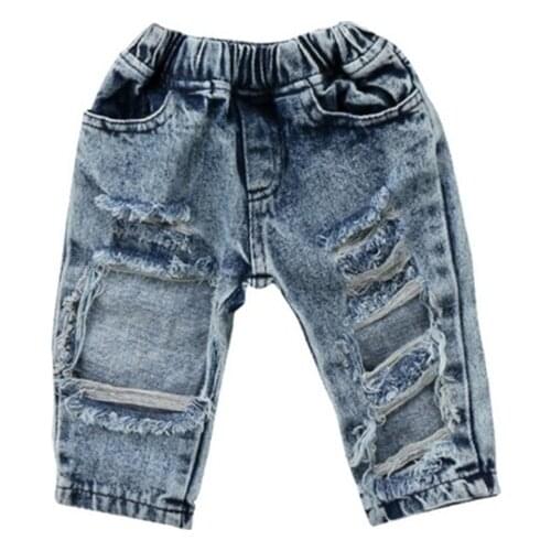 New Fashion Kids Girls Patch Denim Pants Stretch Elastic Trousers Jeans Ripped Clothes Patch