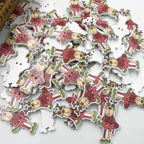 New 25/50pcs Christmas deer 35*19mm Wood Buttons Sewing Mix Lots WB323