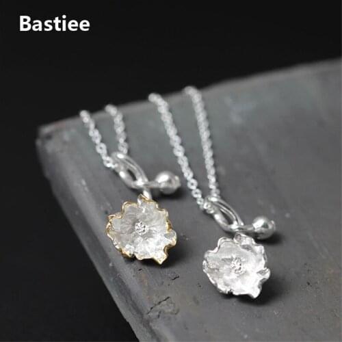 Bastiee Chinese 925 Sterling Silver Necklace Pendant Poppy Flower Luxury Jewelry For Women Ethnic Link Chain Jewellery