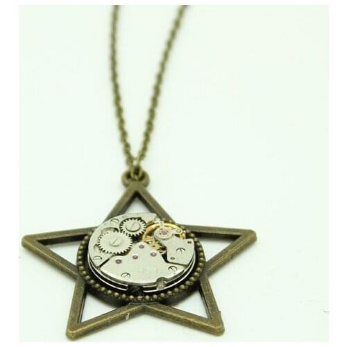 Steampunk Star Necklace Watch Movement Gears Pendant Handmade Steam Punk Jewelry