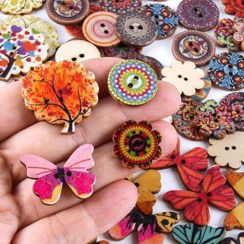 100 Pcs/Lots Random 2hole Decorative Buttons Wooden Retro For Child Clothing Sewing Buttons DIY Handmade Buttons