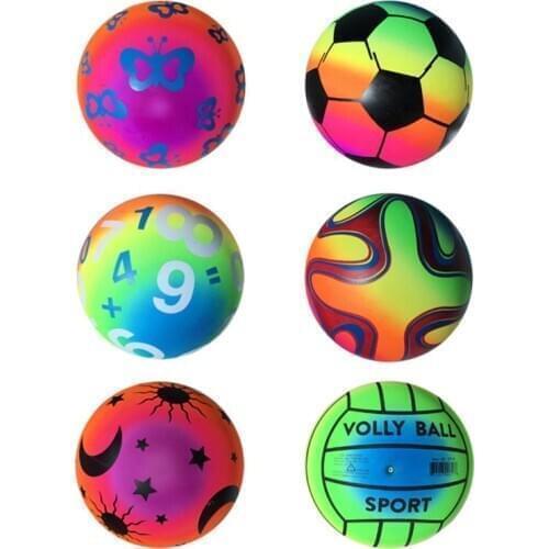 Rainbow Inflatable Ball Football Rubber Ball Beach Pool Play Early Education 95AE