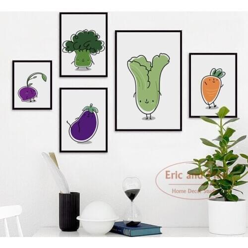 Vegetable Cartoon Cabbage Eggplant A4 Canvas Painting Art Print Poster Picture Wall Paintings Child Bedroom Decor