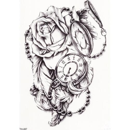 Rose Clock Body Art Waterproof Temporary Tatoo Sexy Thigh Arm Tattoos Rose For Woman Flash Tattoo Stickers