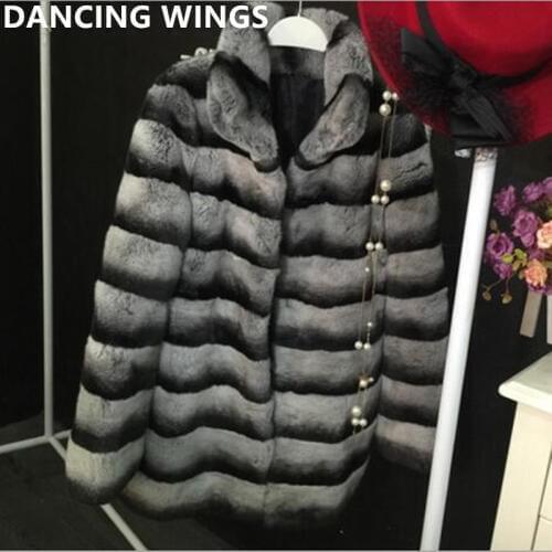 Russian Fashion Women Real Fur Coat Winter Warm Stand Collar Natural Chinchilla Rex Rabbit Fur Coat DA-77