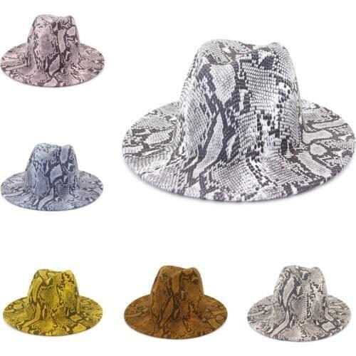 Men Fedora hats women Snakeskin Leopard Print hat feather jazz hats British style hat autumn winter big along Multicolor hat