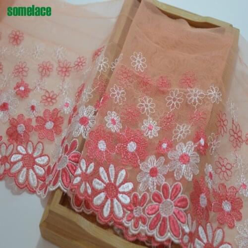Somelace19cm wide(2yds/lot)pink gauze white floral embroidery lace Hight quality lace fabrics embroidered lace18041415