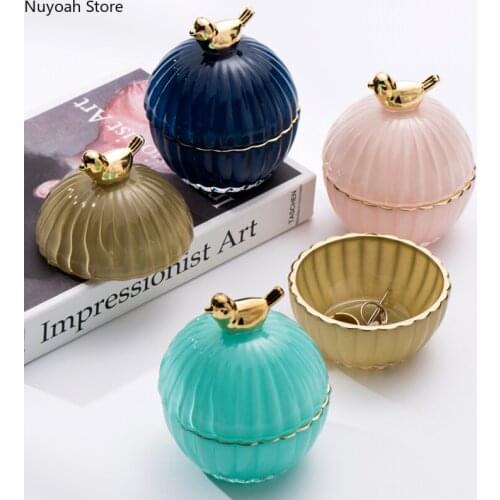 Nordic Golden Bird Glass Jewelry Box Jewelry Storage Tank Home Decoration Decoration Light Luxury Home Decoration Accessories