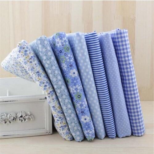CF735 Light Blue Fabrics Dots/Stripe/Grid/Flower 50x50cm 7 in one set 100% Cotton Fabrics For DIY Handmade Patchwork Materials