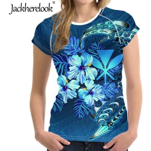Jackherelook Harajuku Top Shirts Women Tshirts Blue Polynesian Hawaii King Kamehameha Koa Spear Print Casual O-Neck Tee Shirts