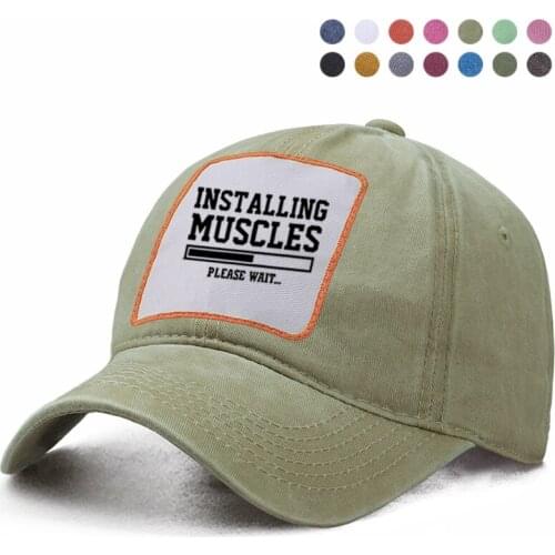Installing Muscles Please Wait Baseball Cap Dad Solid Trucker Snapback Bone Hat Harajuku Woman Berets Ponytail Caps Gorras Hats