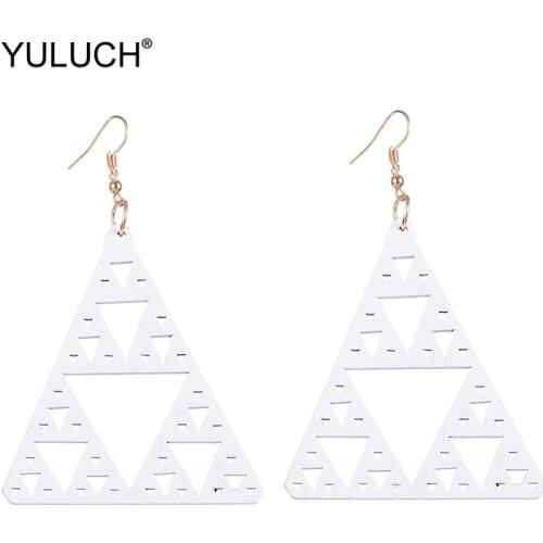 YULUCH Ethnic Indian White Hollow Triangle Wooden Statement Pendant Earrings 2019 African Boho Pendant Earrings For Women Party