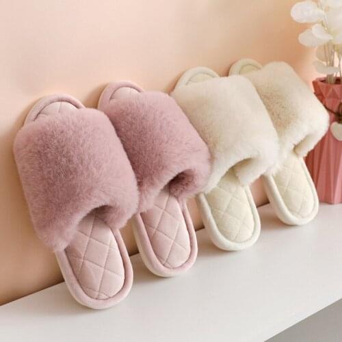 Womens open toe home slippers Autumn Winter Fashion Fur home shoes EVA soft Non-slip Furry fuzzy slippers slides
