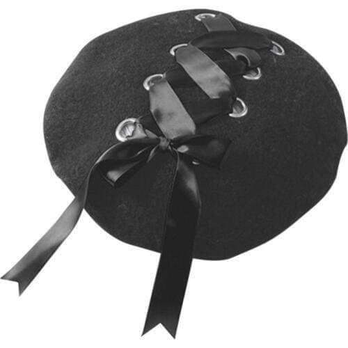 Women Sweet Beret Hat Female Soft Macaron Color Ribbon Strap Woolen Beret British Style Cross Strap Bowknot Girls Warm Caps