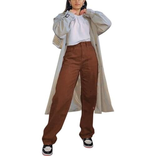 Female Vintage Joggers Jeans Solid High Waist Trousers Close-Fitting Pants Straight-Leg Cargo Pants for Spring Fall S/M/L