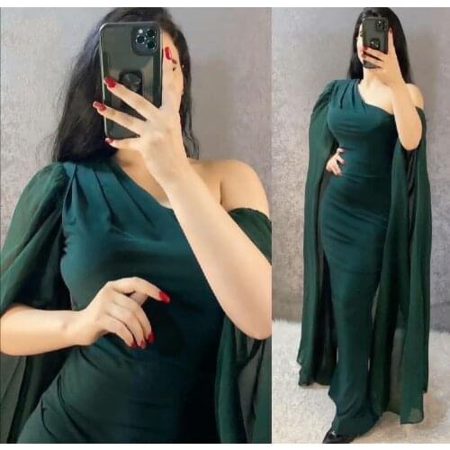 Vintage Long One Shoulder Green Evening Dresses Zipper Back Satin Mermaid Floor Length Abendkleid Robes de Soirée for Women
