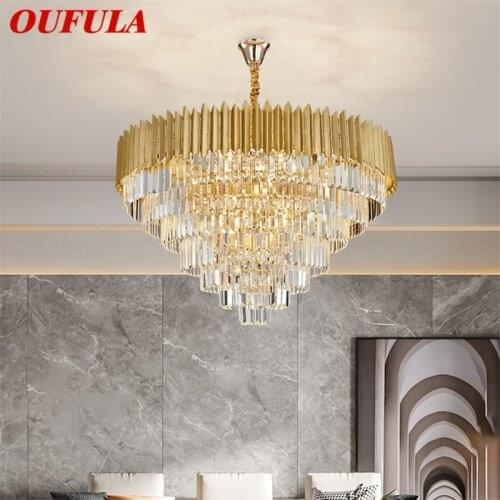 OUFULA Gold Chandelier Postmodern Crystal Pendant Lamp Home LED Light Fixture for Living Dining Room