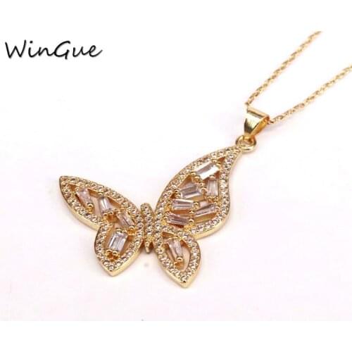 Gold Butterfly Necklaces & Pendant Woman CZ Minimalist Love Necklace Gold Filled Jewelry collar