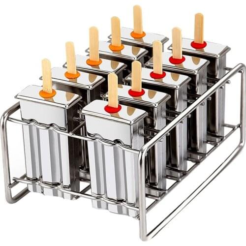 10 Molds Stainless Ice Cream Mold Popsicle Mould DIY Fruit Ice Cream Stick Holder