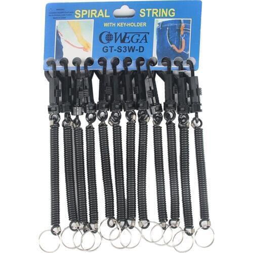 12pc Black Retractable Plastic Spring Spiral Keychain Key Ring Key Holder