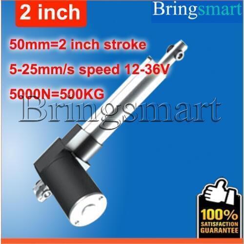 2 Inch Linear Actuator 50mm Stroke Tubular Motor 12V 24V 36V DC Motor 5-30mm/s 5000N 500KG Load Heavy Duty Electric Motor
