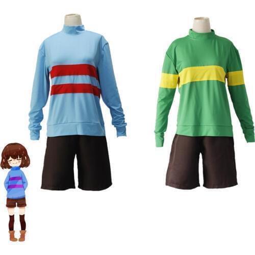 2pcs/set Game Undertale Chara Frisk Cosplay Costume Halloween Unisex Sweatshirts Casual Pullover High collar Long Sleeve Coat