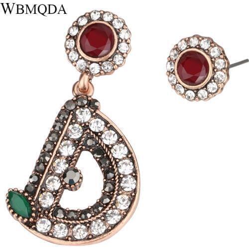 2018 New Vintage Turkish Earrings For Women Antique Gold Color Letter D Asymmetry Drop Earring India Style Jewelry