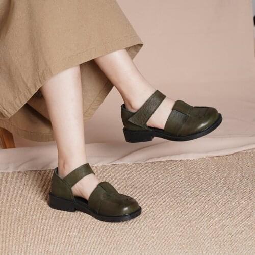 2021 Designer Summer Shoes Genuine Leather Gladiator Sandals Knit Retro Chunky Velcro Shoes Green/Brown