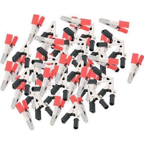 50pcs Black Red Plastic Insulated Shell Alligator Test Clip Clamp 55mm Length