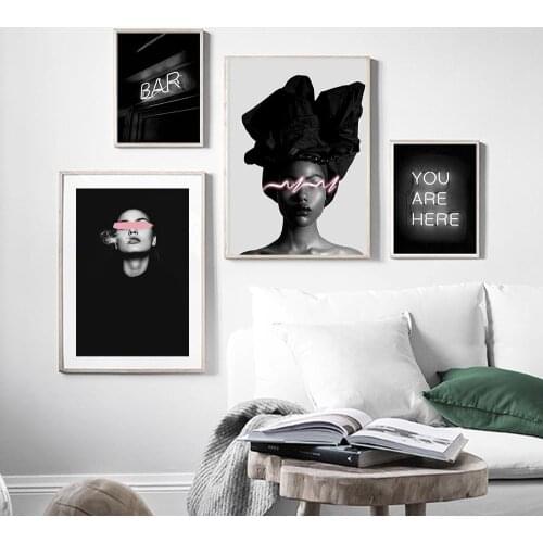 Abstract Fashion Girl Wall Art Canvas Painting Nordic Shining Quote Posters And Prints Wall Pictures For Living Room Home Decor