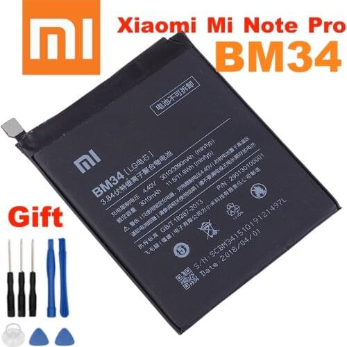 Xiao Mi Original BM34 Battery For Xiaomi Mi Note Pro 4GB RAM 3010mAh High Capacity Replacement Battery Free Tools
